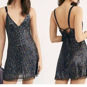 NWT Intimately Free People Black Gold Rush Sequin Metallic Mini Dress